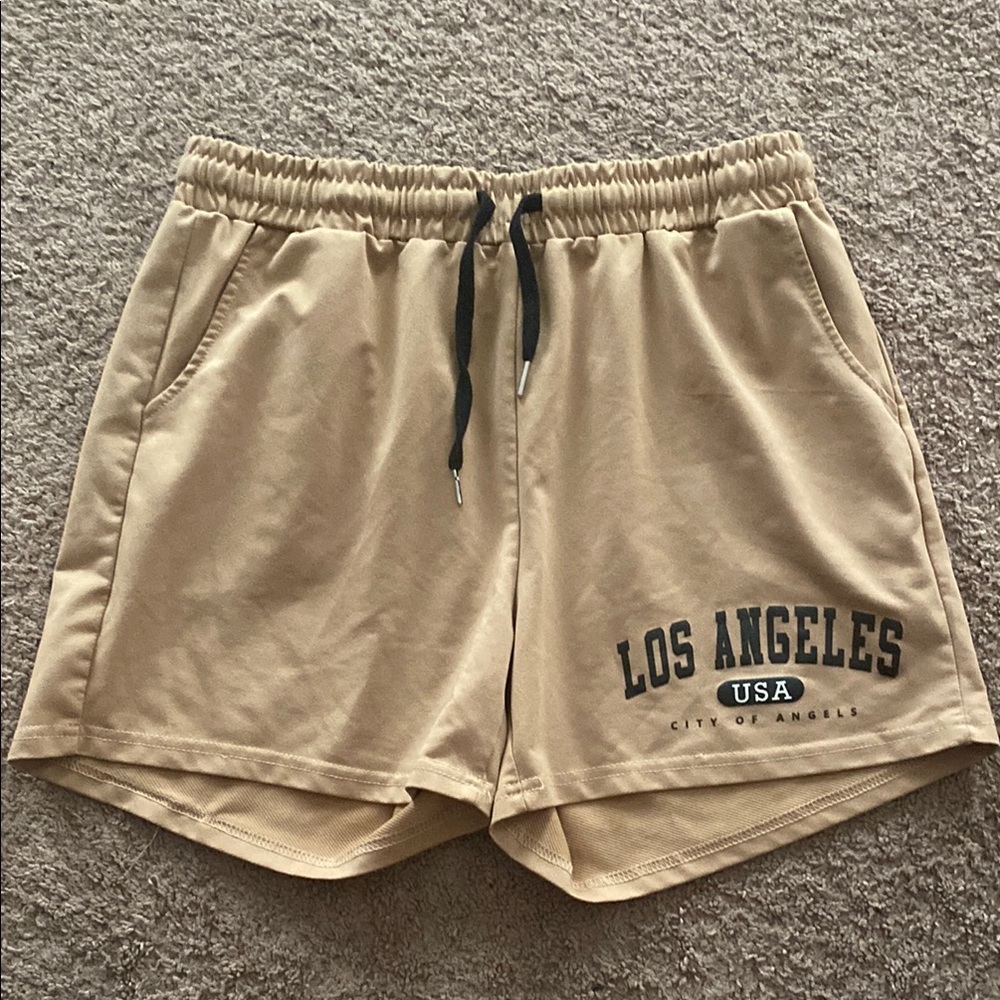 SHEIN Tan Athletic Shorts with Elastic Waistband
